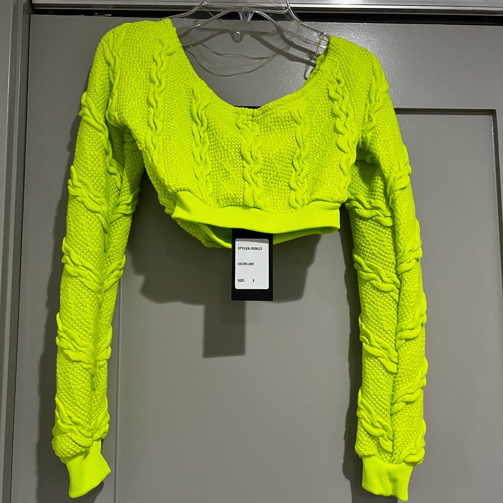 Neon Green Cable Knit Sweater and Pants Set - Picture 3 of 4